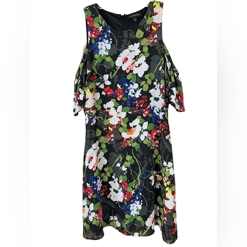 Banana Republic Floral Cold Shoulder Multicolored Lined Dress Sz 12